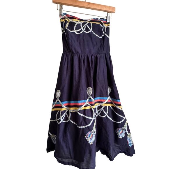 Anthropologie Wakana Koike Roped In Strapless Dress Navy Blue Nautical Sz 4 - Picture 2 of 9